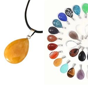 ⭐️ 5 for $25 Natural Stone Water Droplet Pendant Necklace on a Black Cord